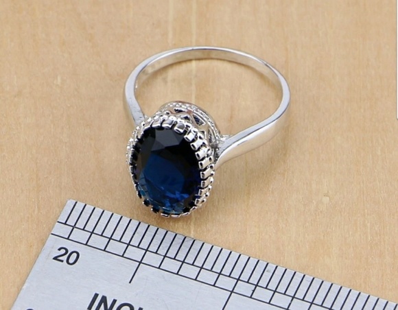 925 sterling silver blue set size 7 - Picture 4 of 5